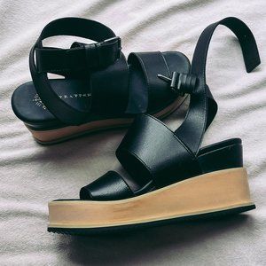 FREE PEOPLE Dorian Vegan Black Leather Wedge Sandal